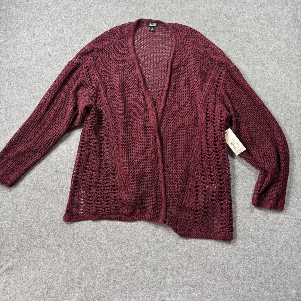 a.n.a A New Approach Cardigan 3X Deep Ruby Open Knit Crochet Sweater
